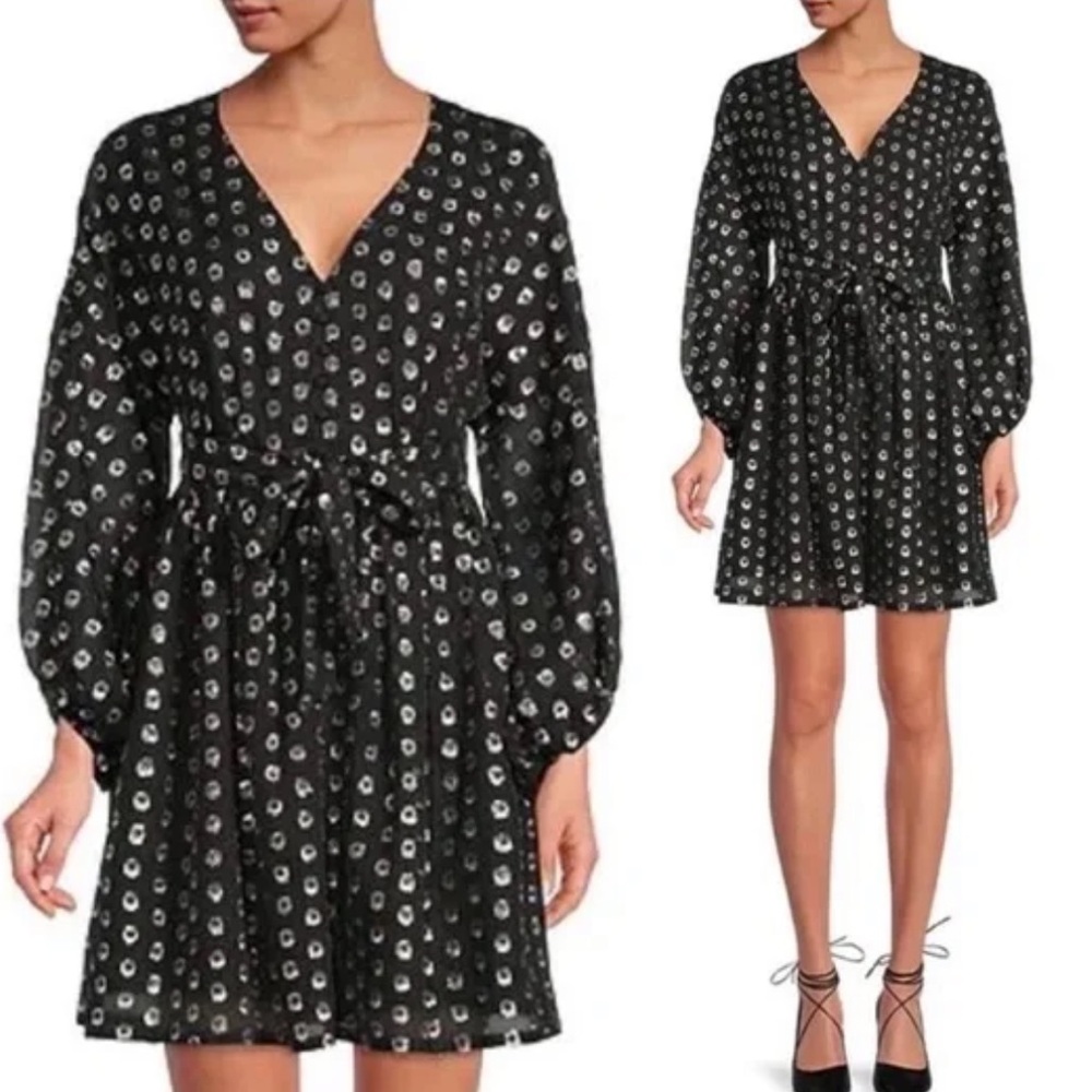 A Loves A Metallic Clip Dot Mini Dress Silver Black XS NWT